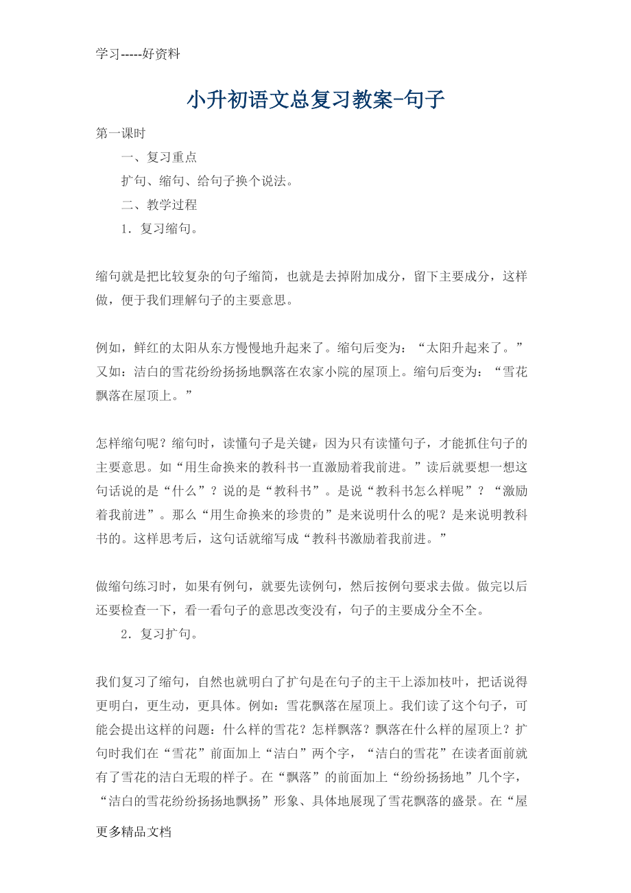 小升初语文总复习教案汇编(DOC 20页).docx_第1页