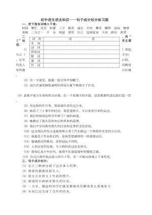 初中语文语法知识-句子成分划分练习题及答案(DOC 4页).docx