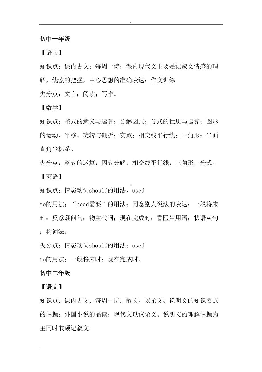 初中至高中各年级段各学科的相应知识点及失分点(DOC 13页).doc_第1页