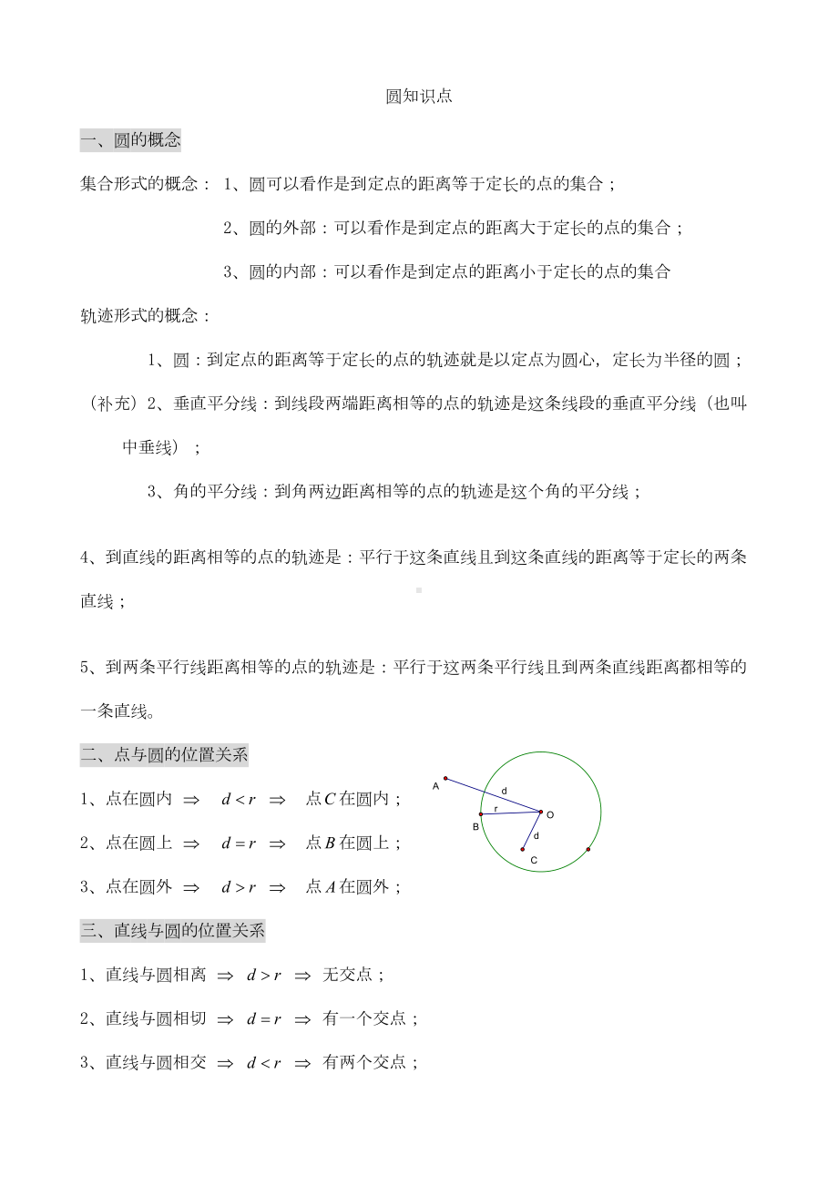 初三数学九上圆所有知识点总结和常考题型练习题(DOC 7页).doc_第1页