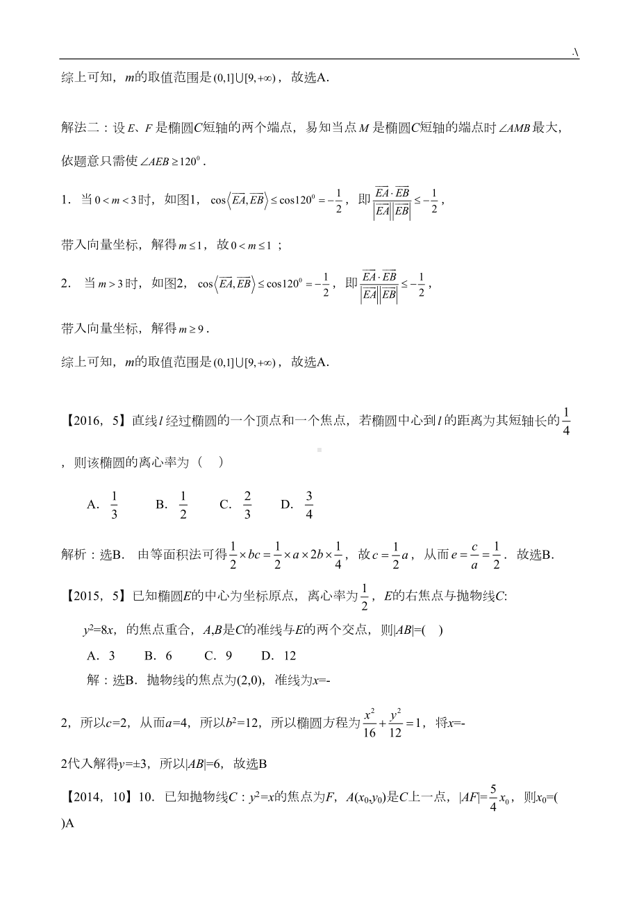 历年高考全国卷Ⅰ文科数学解析几何汇编(DOC 9页).doc_第2页