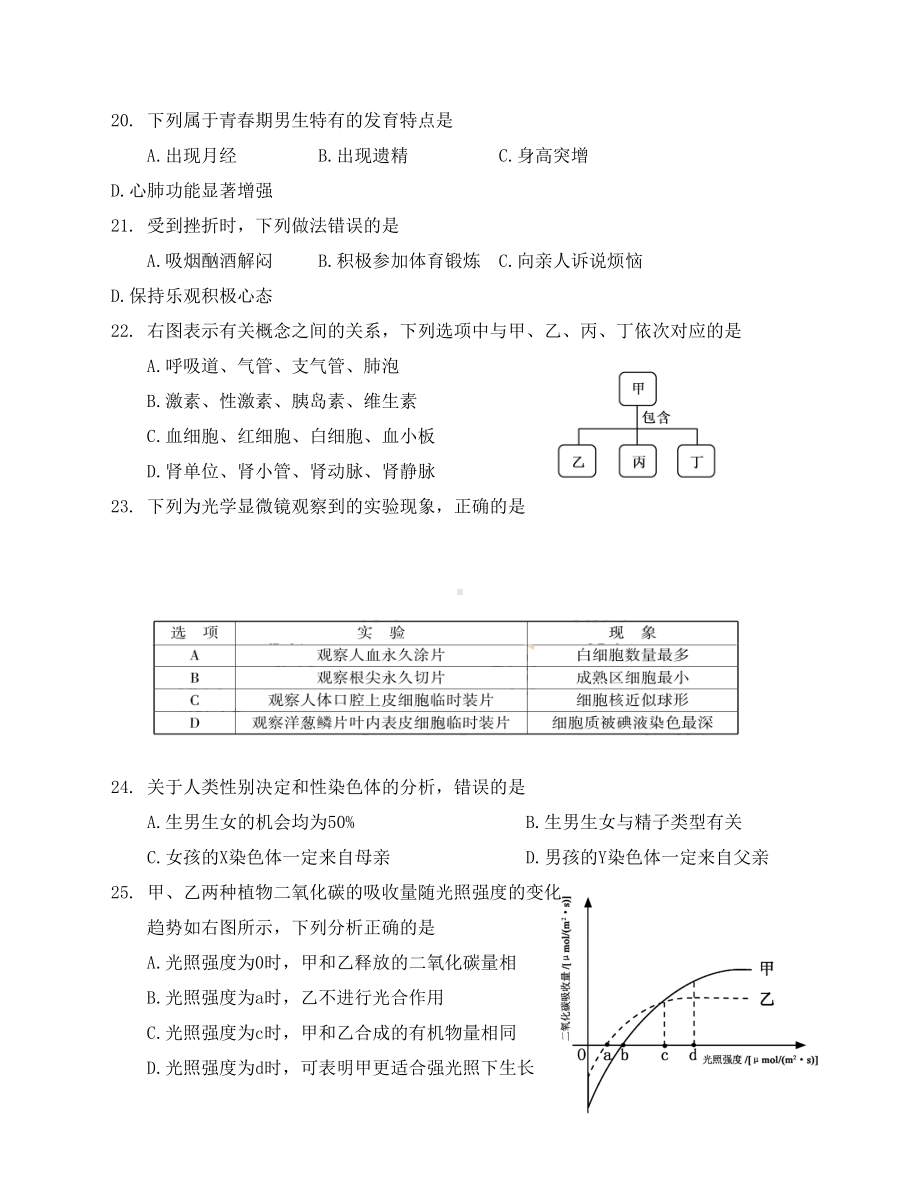 厦门市2019年中考生物试题及答案(DOC 9页).doc_第3页