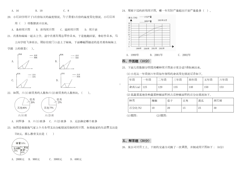 北师大版小学数学六年级上册第五单元《数据处理》测试卷(含答案)(DOC 6页).doc_第3页