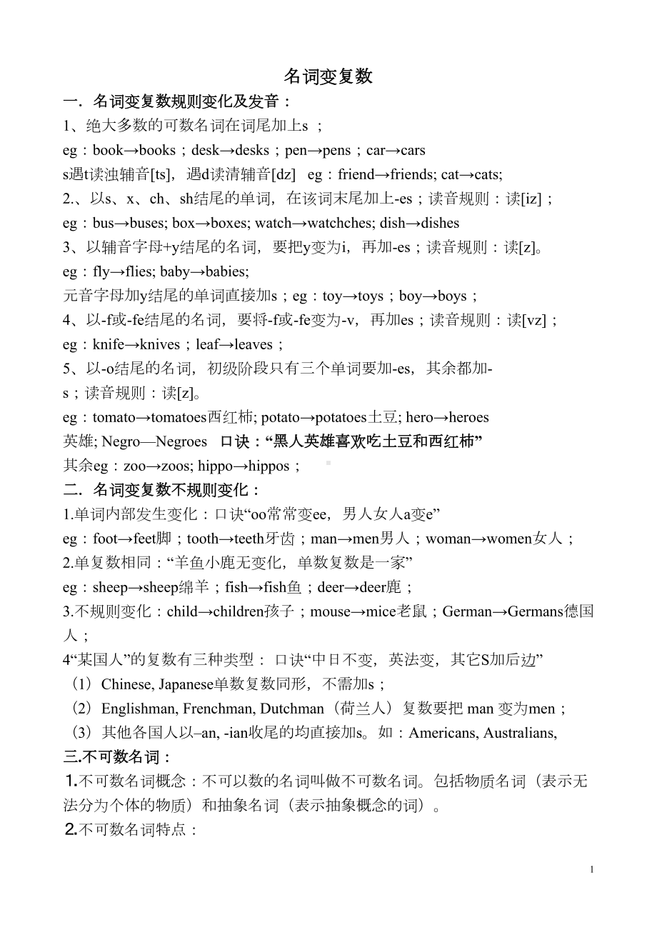 名词变复数的规则及习题(DOC 5页).doc_第1页