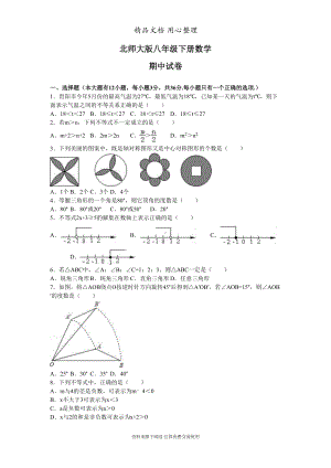 北师大版八年级下册数学期中测试卷(含答案)(DOC 15页).doc