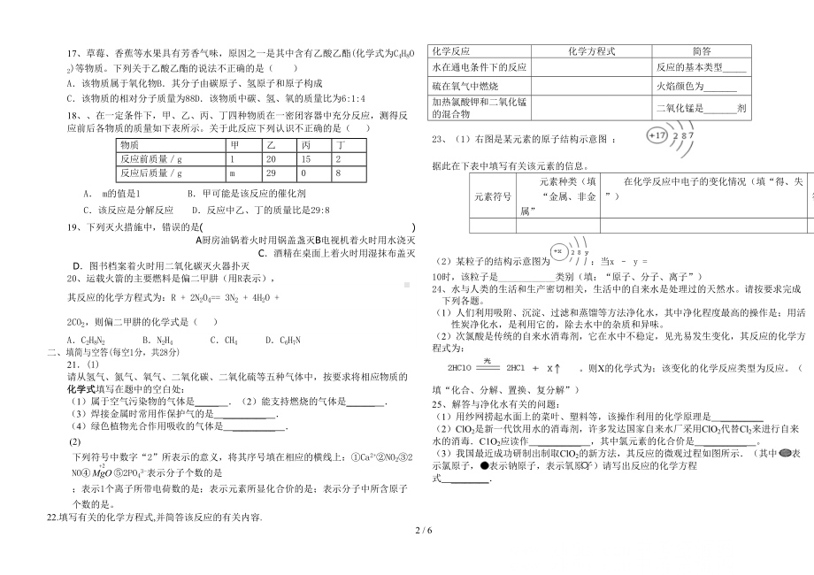 初三上学期期中化学试题及答案(DOC 6页).doc_第2页