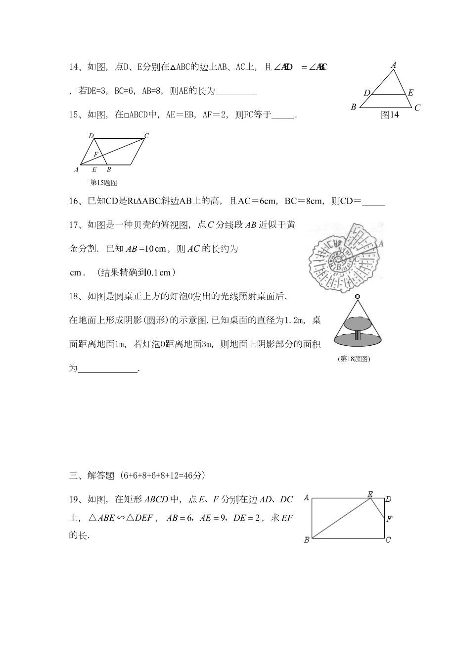 北师大版九年级数学上图形的相似单元测试题(DOC 8页).docx_第3页