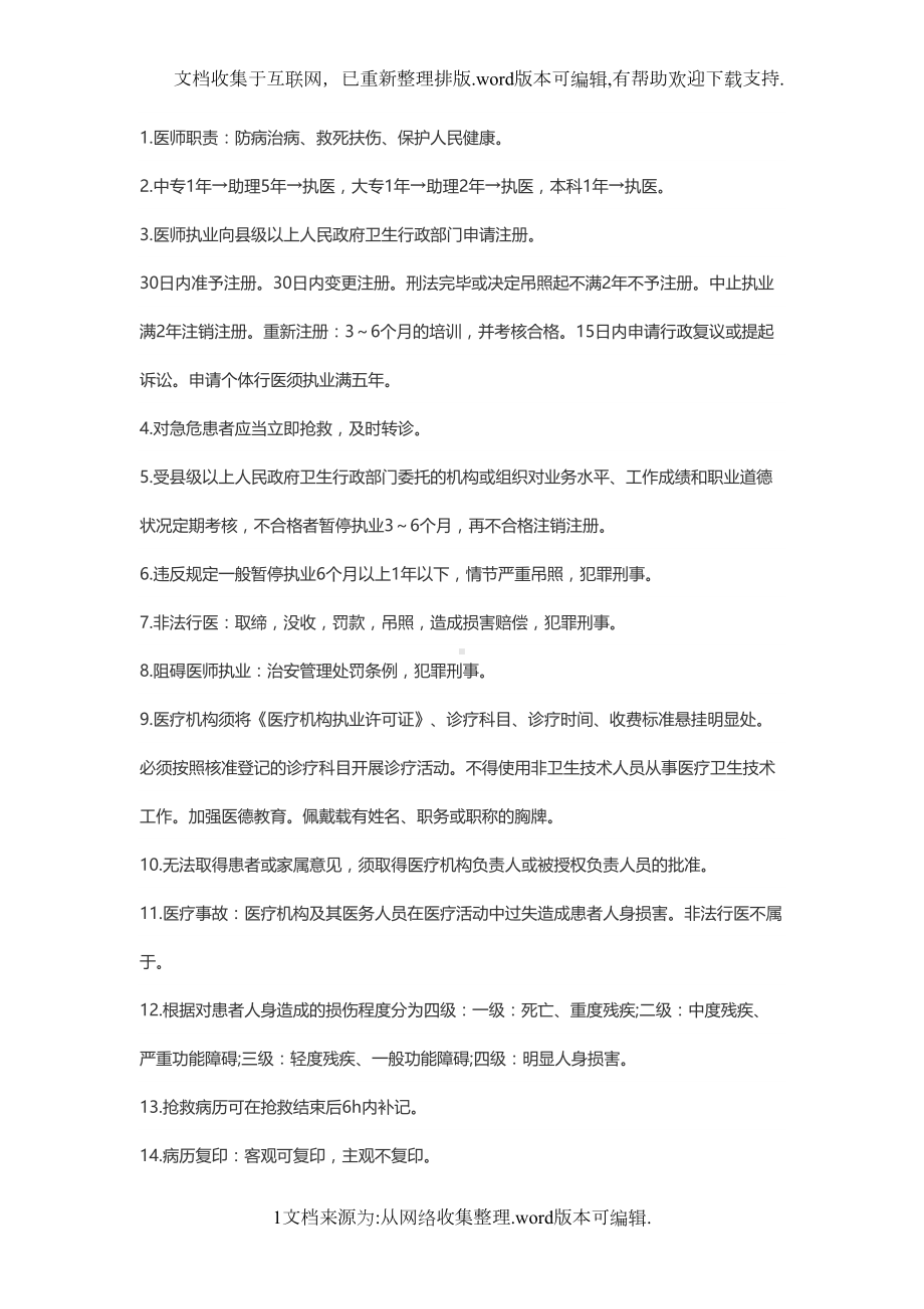 卫生法律法规知识点(DOC 7页).doc_第1页