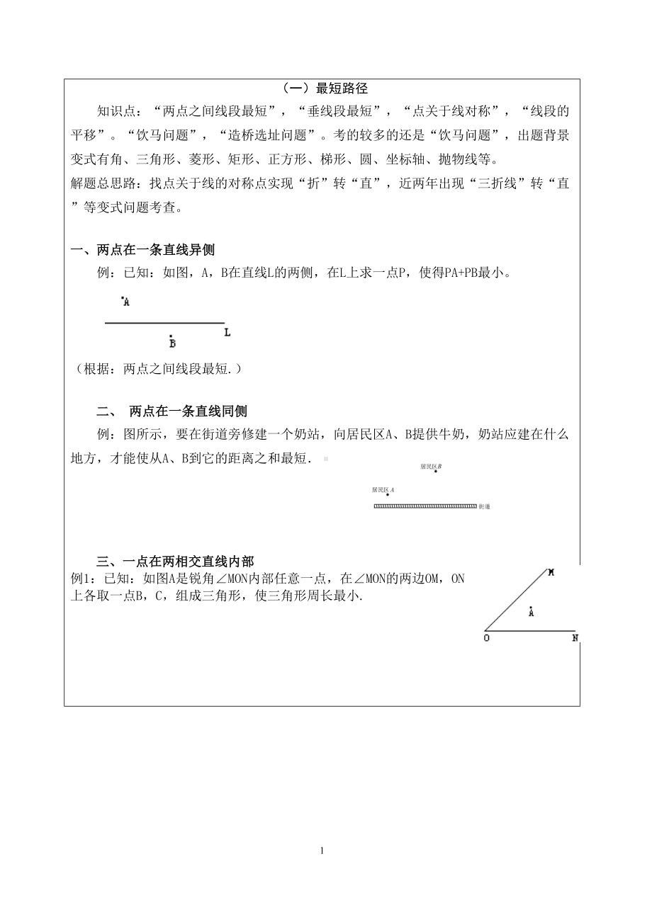 初二期中复习最短路径-角平分线-全等三角形综合汇总(DOC 13页).doc_第1页