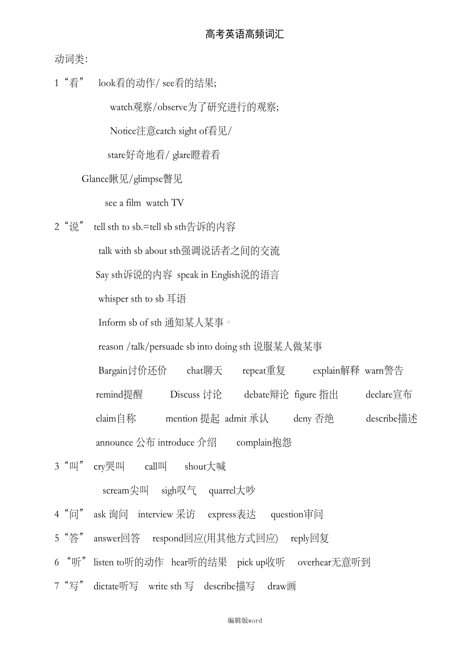 历年高考英语完形填空高频词汇总结最新版本(DOC 7页).doc_第1页