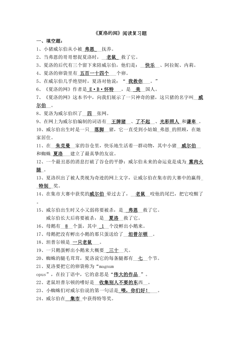 夏洛的网测试题(DOC 4页).doc_第1页