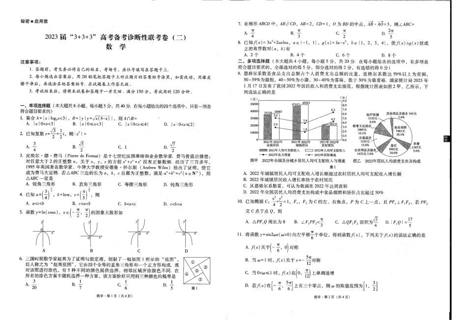 云南省2023届“3+3+3”高考备考诊断性联考（二）各科试卷及答案.rar