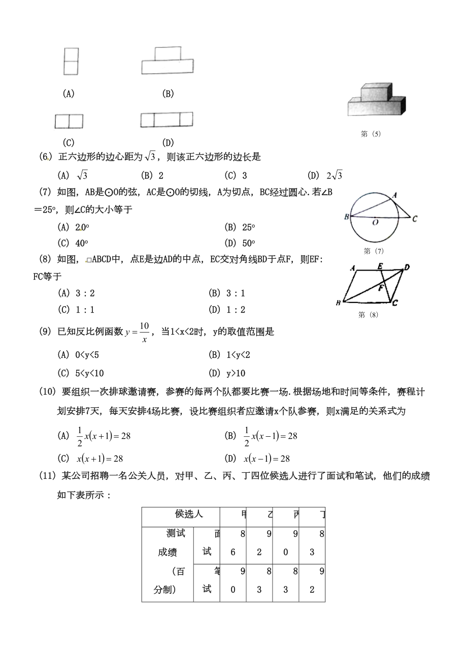 天津市2019年中考数学试题及答案（Word版）(DOC 12页).doc_第2页