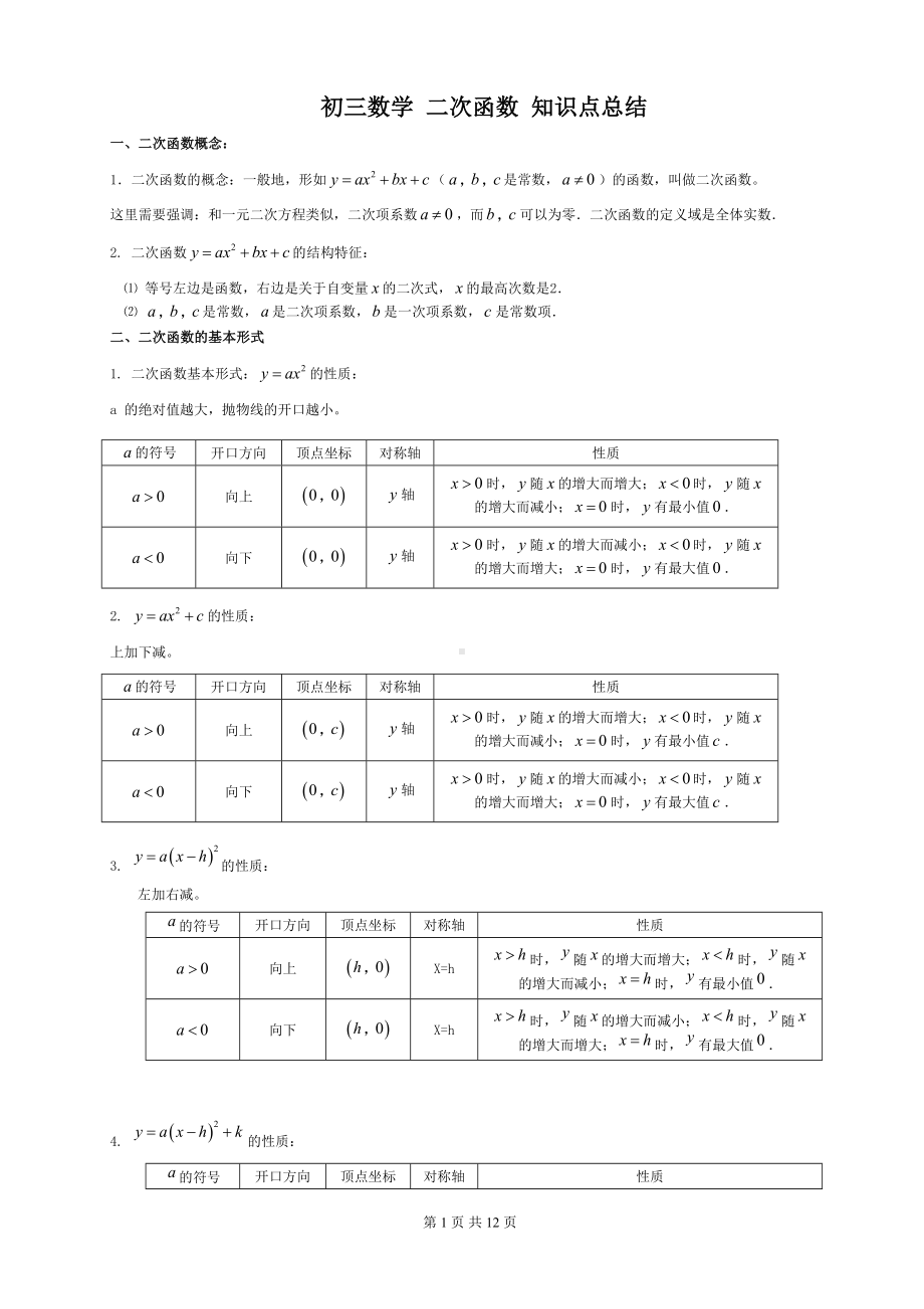 初三数学二次函数知识点总结(DOC 12页).doc_第1页