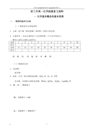 初三升高一化学衔接复习资料(DOC 14页).doc