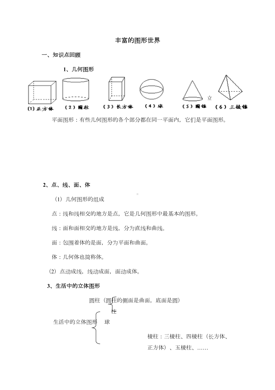 北师大版七年级上册数学第一章丰富的图形世界知识点归纳(DOC 7页).doc_第1页