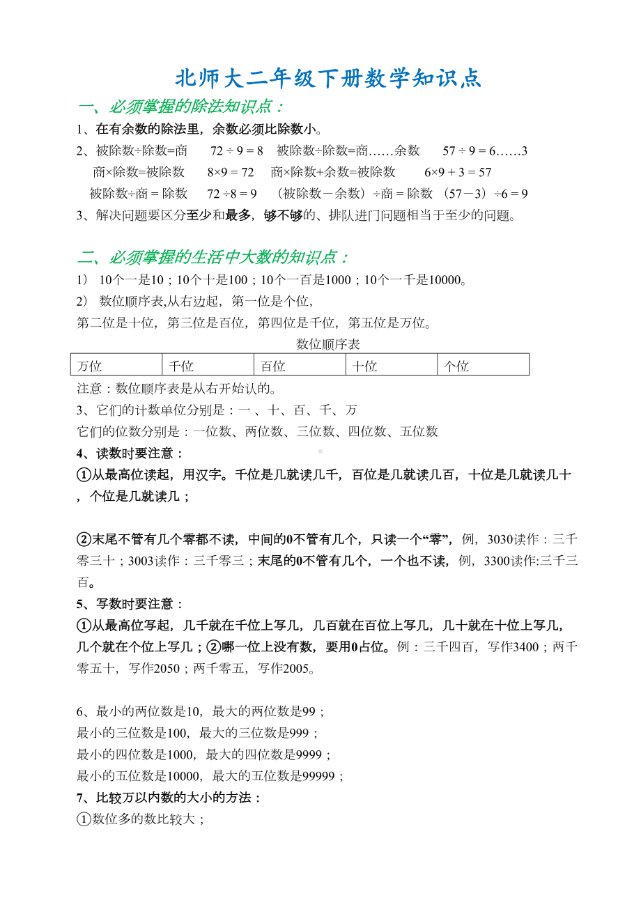 北师大版数学二年级下册数学复习资料(DOC 5页).docx_第1页