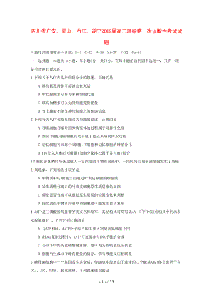 四川省广安眉山内江遂宁2019届高三理综第一次诊断性考试试题(DOC 33页).doc