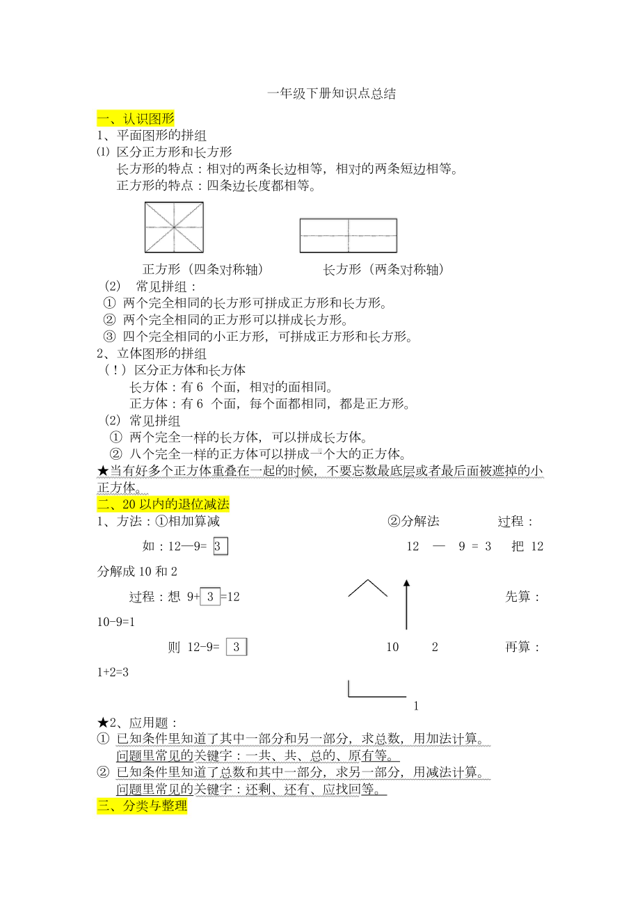 人教版数学一年级下册知识点总结.docx_第1页