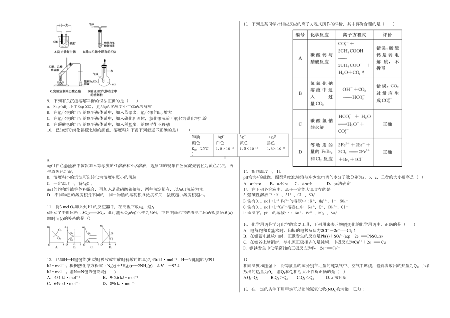 化学选修4期末考试试卷4(DOC 9页).doc_第2页