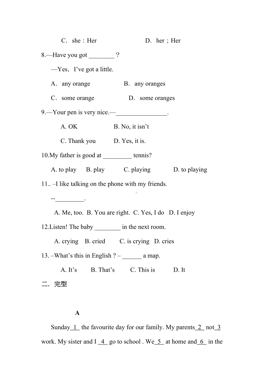 北师大版初一英语上学期模拟试题(DOC 10页).doc_第2页