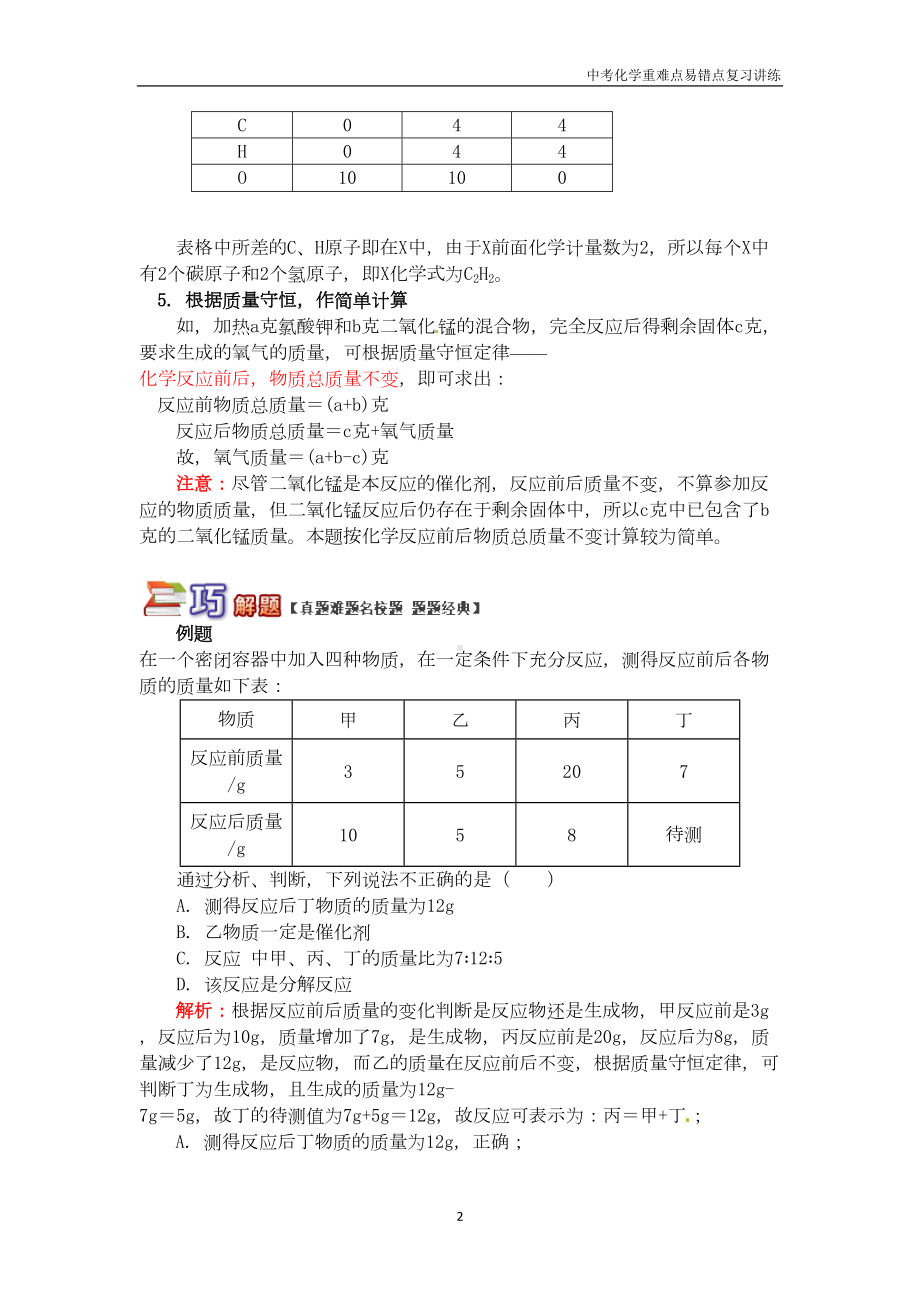 初三化学中考复习重难点易错点讲练《探索质量守恒定律》含解析(DOC 8页).doc_第2页