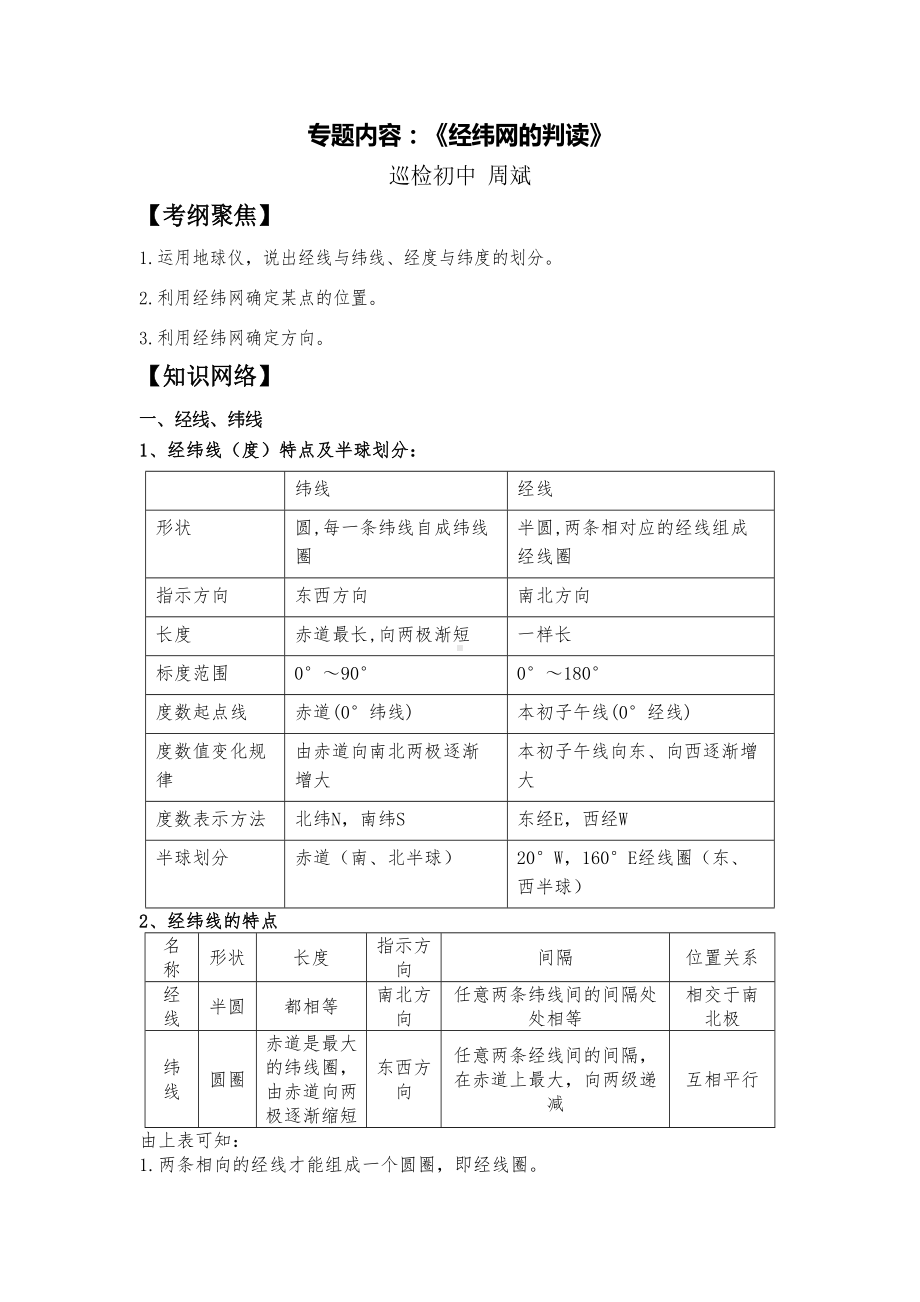 地理专题复习《经纬网的判读》解析(DOC 12页).doc_第1页