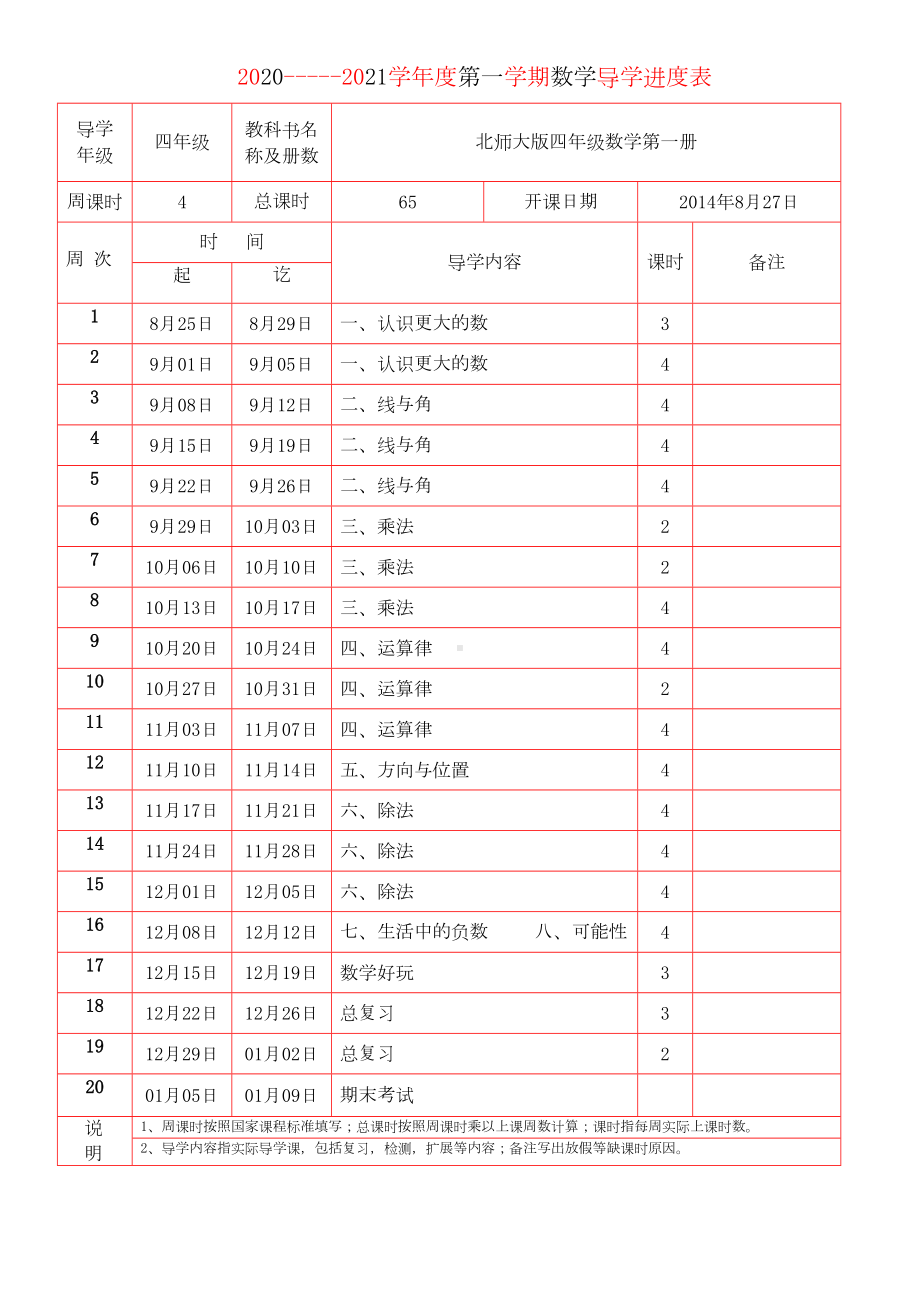 北师大版四年级数学上册：全册导学案(DOC 105页).doc_第1页