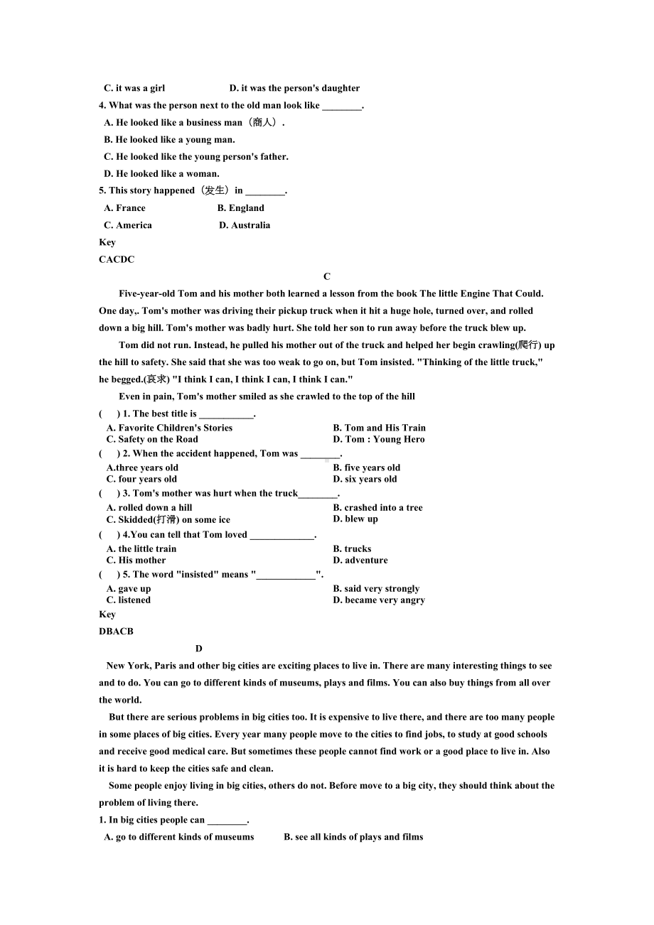 小学六年级英语阅读理解典型习题(含答案)(DOC 17页).docx_第2页