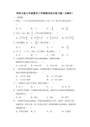 华师大版七年级数学上学期期末综合练习题(含解析)(DOC 11页).doc