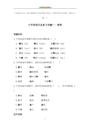 小升初语文总复习专题练习题及答案(共20个专题练习)(DOC 101页).doc