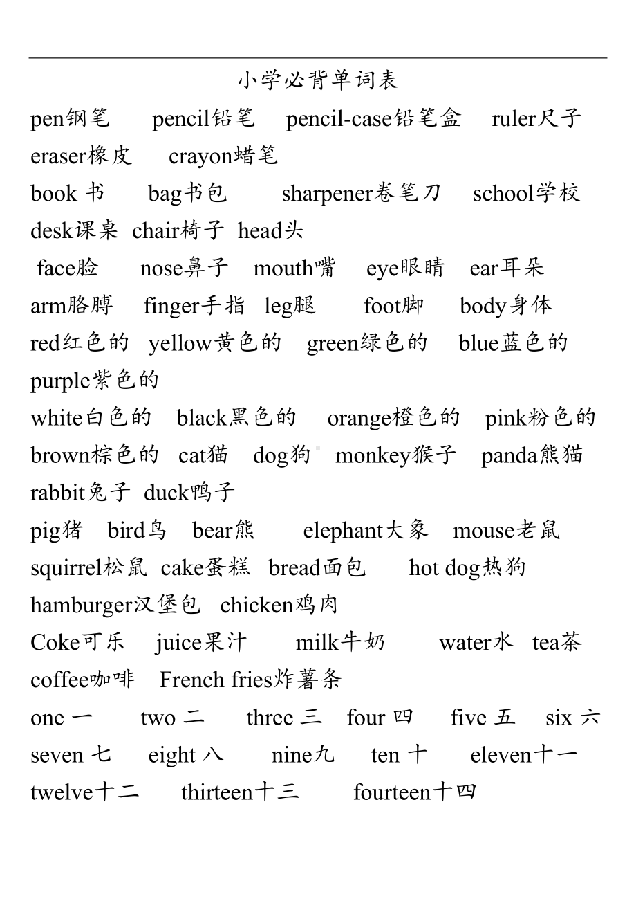 小学生英语必背单词表-(DOC 12页).doc_第1页