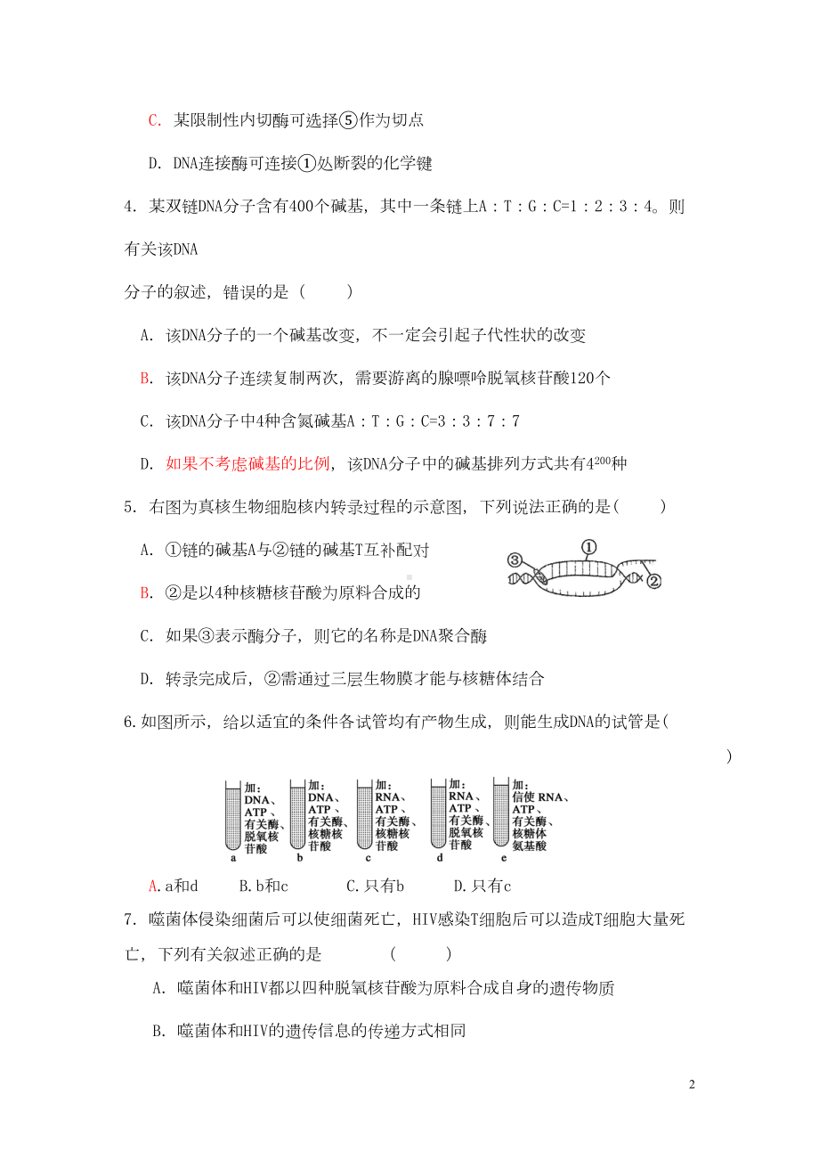 周三测试题3(遗传物质基础和变异)(DOC 8页).doc_第2页