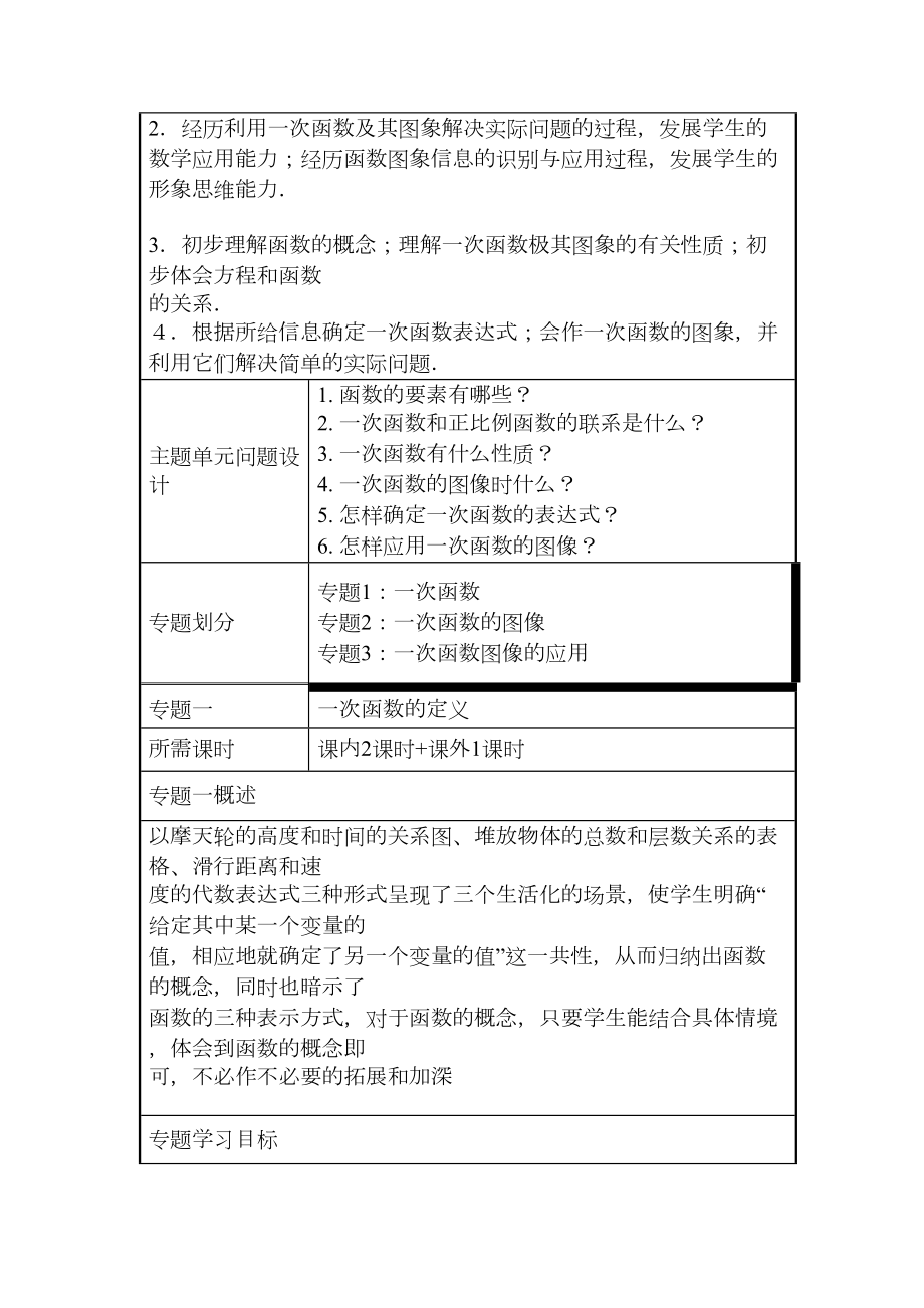 初中数学一次函数主题单元教学设计以及思维导图(DOC 13页).doc_第3页