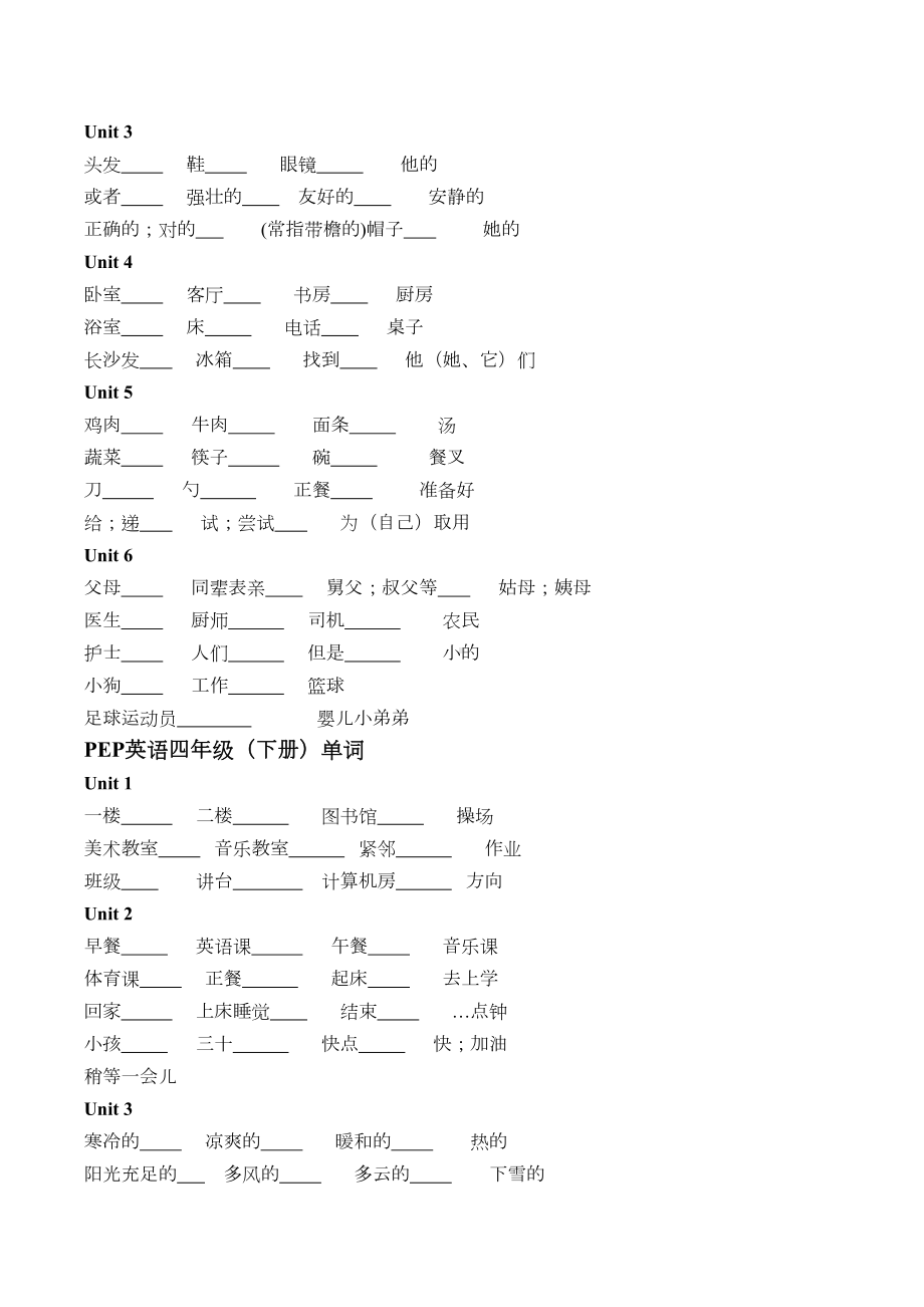 小升初英语复习素材：单词分年级汇总(学生默写版)(DOC 9页).doc_第3页