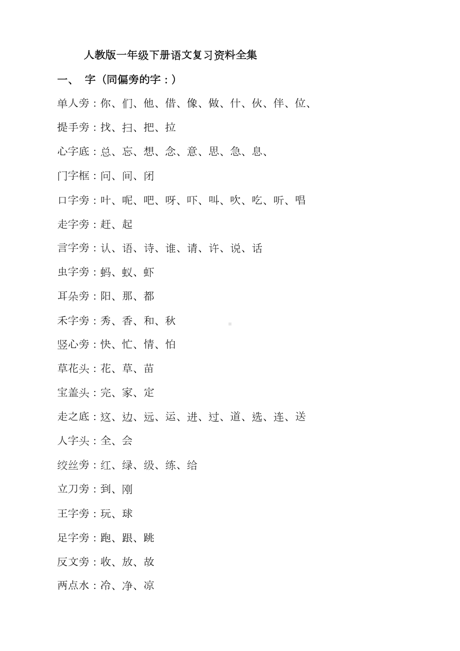 小学一年级下册语文复习资料全集(DOC 46页).doc_第1页