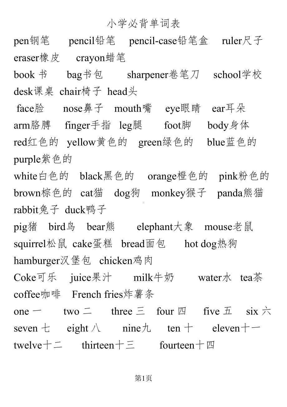 小学生英语必背单词表-（全已排版可打印）汇总(DOC 18页).doc_第1页