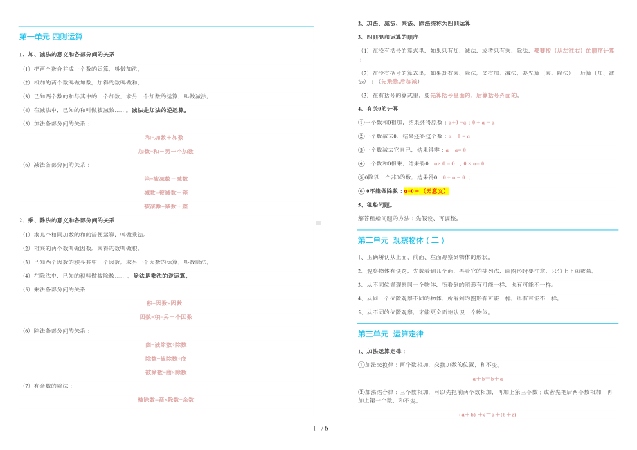 四年级下册数学期末复习知识点整理(DOC 6页).docx_第1页