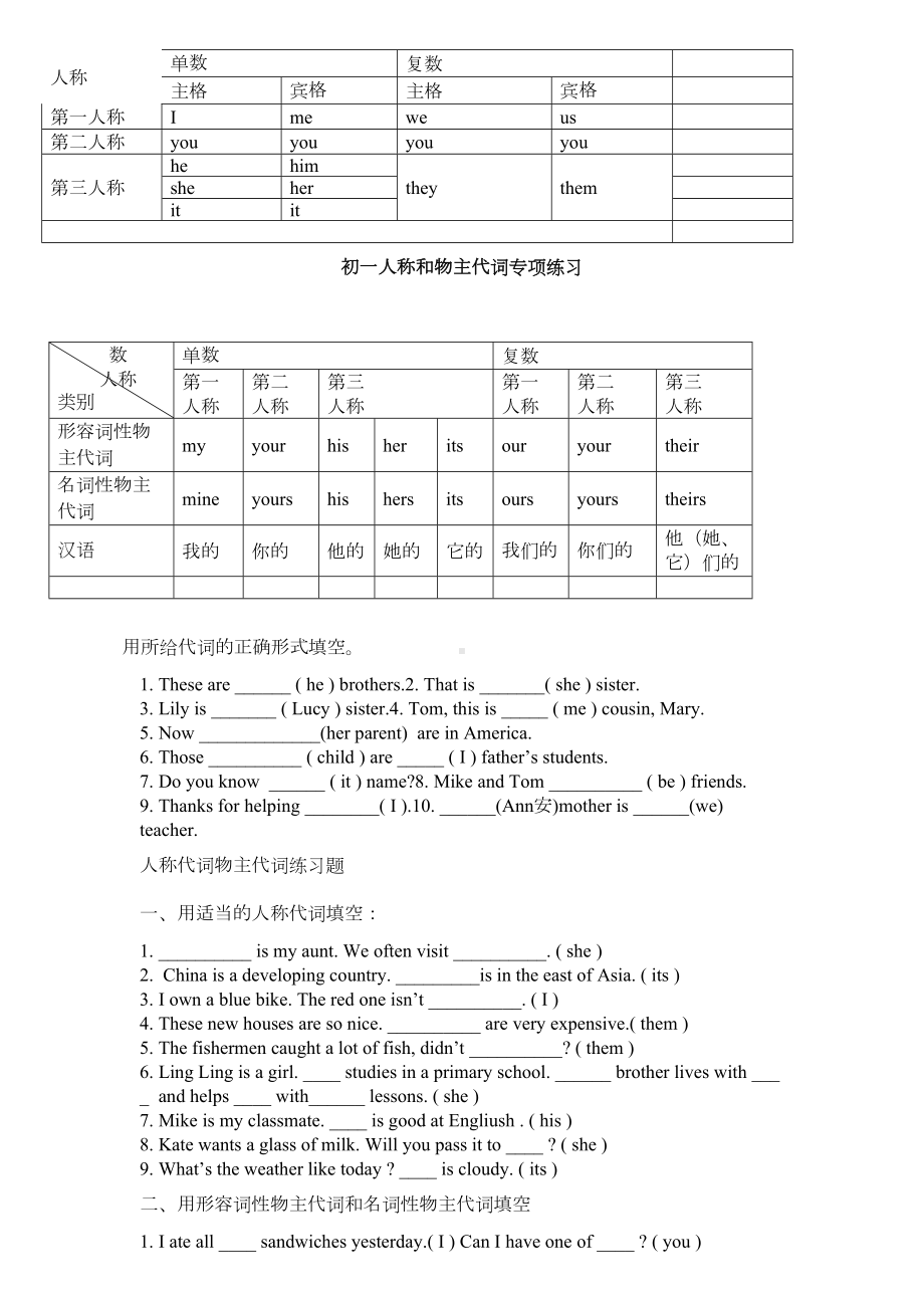 初中代词专项练习题(DOC 11页).doc_第1页