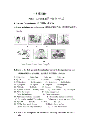 南京市中考英语模拟试卷(五)含听力原文及答案(DOC 11页).doc