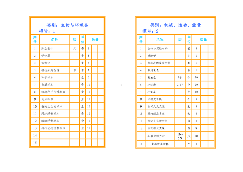 小学科学仪器室柜面标签汇编(DOC 16页).doc_第1页