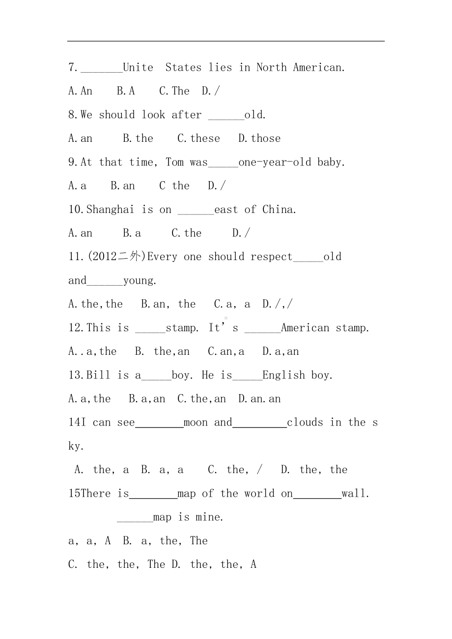 小升初英语冠词专项练习题(DOC 6页).docx_第2页