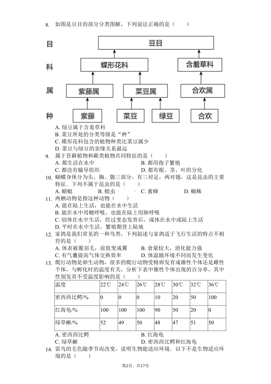 北京市朝阳区八年级(下)期末生物试卷(含答案)(DOC 25页).docx_第2页