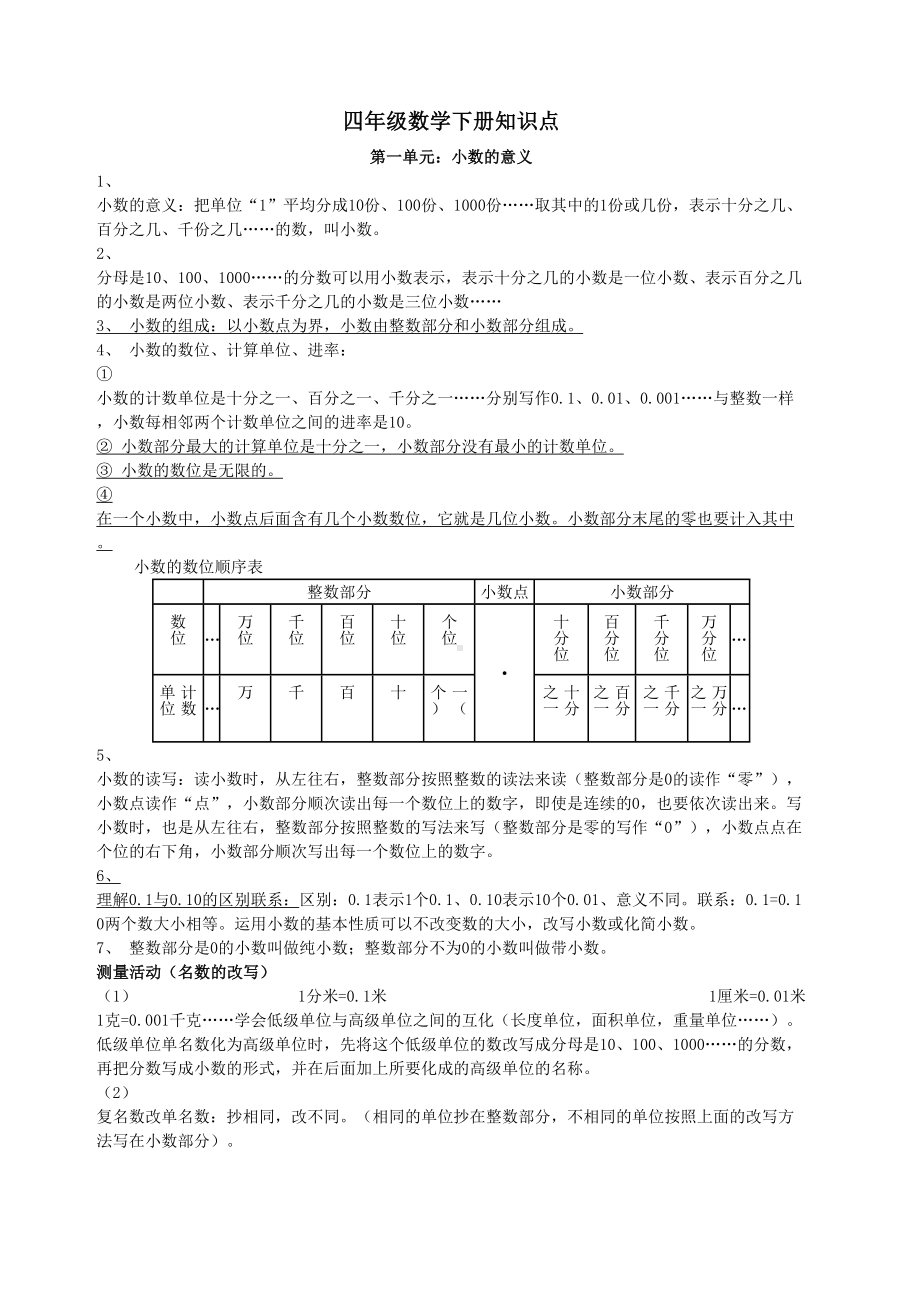 北师大版数学四年级下册知识点概括()(DOC 7页).docx_第1页