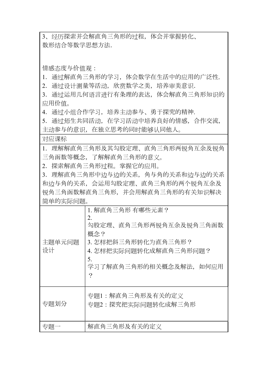 初中数学解直角三角形单元教学设计以及思维导图(DOC 5页).doc_第2页