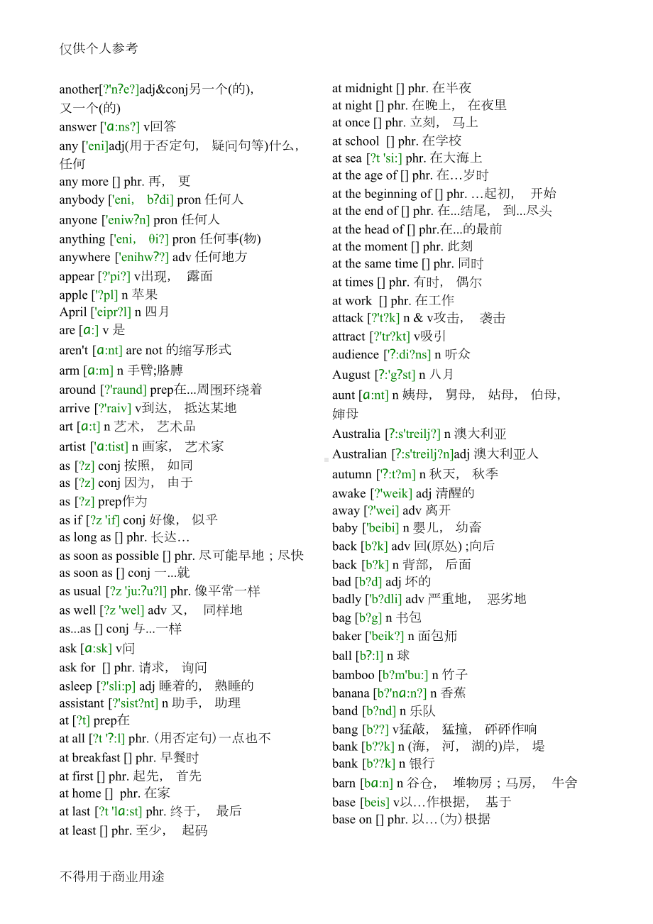 初中英语词汇单词带音标按字母排序(DOC 27页).doc_第2页