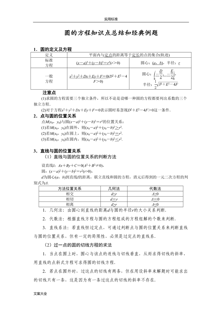 圆地方程知识点的总结和典型例题(DOC 9页).doc_第1页