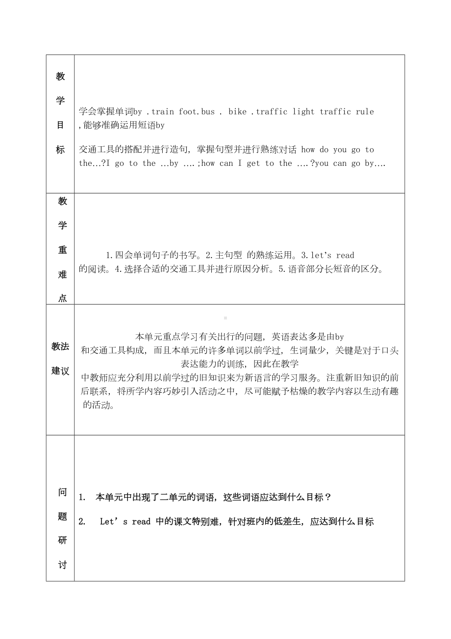 小学英语六年级上册先周单元集体备课表全册(DOC 14页).docx_第2页