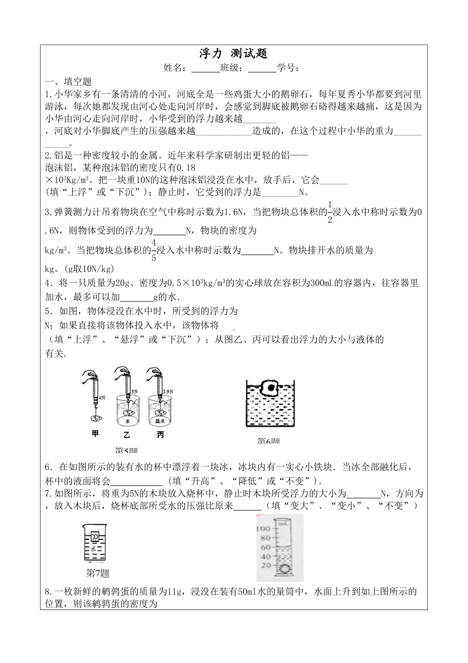 初中物理浮力测试题及答案(DOC 7页).doc_第1页