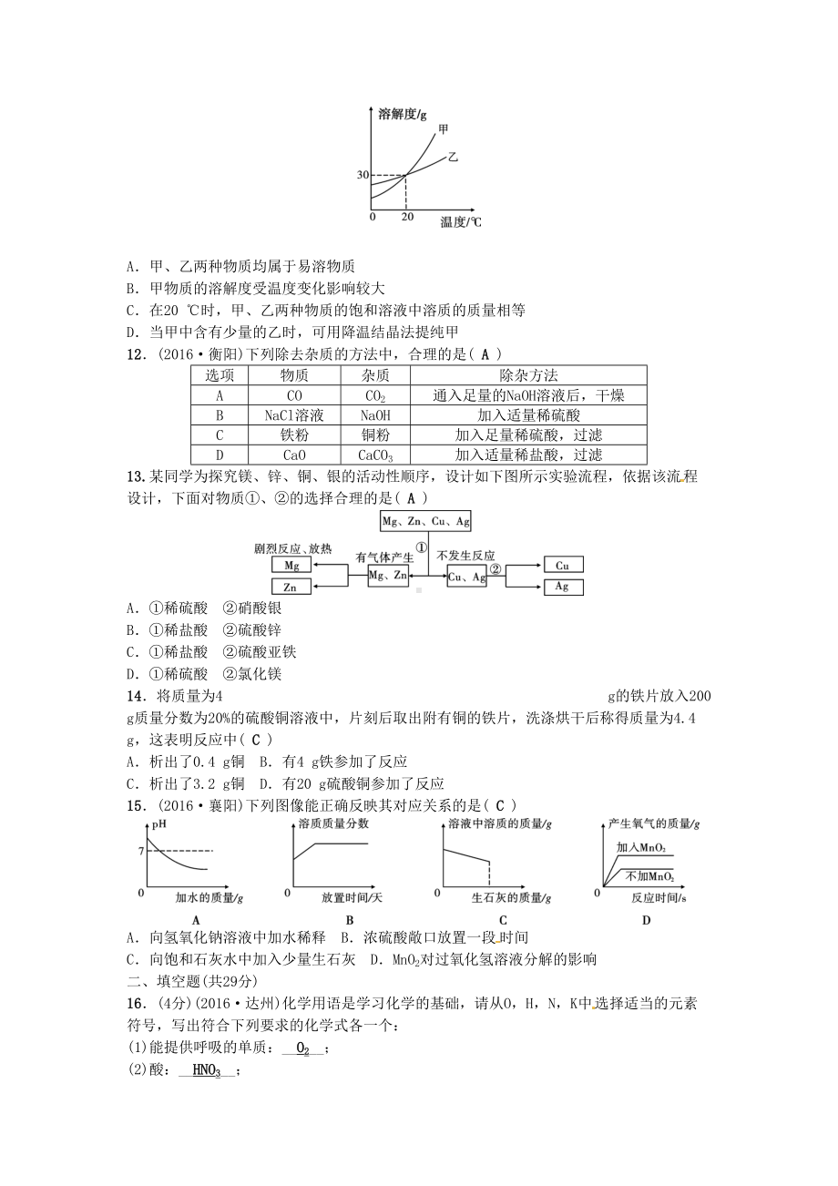 初三化学下册期中试卷及答案(DOC 5页).doc_第2页